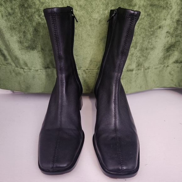 & Other Stories Black Leather Sock Heeled Ankle Boots - Picture 2 of 11